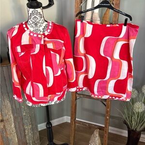 Vibrant Red and Pink Jacket and Skirt Set